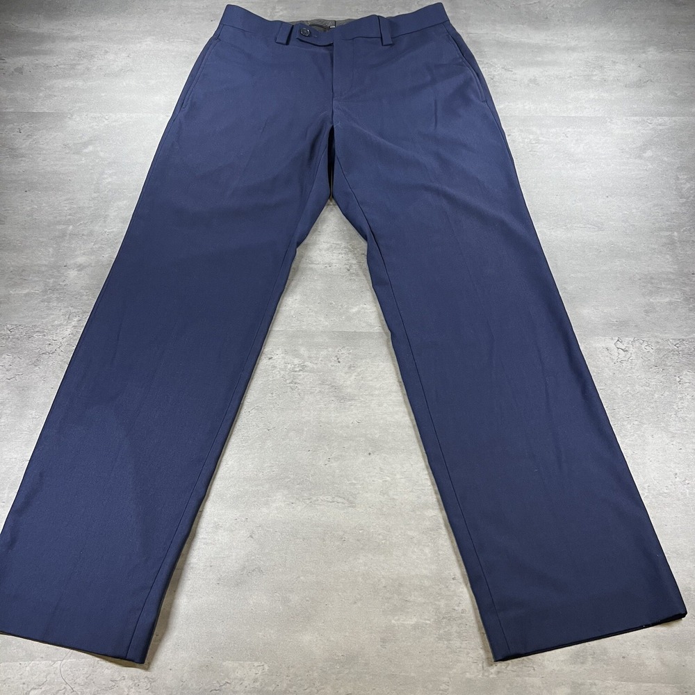 Calvin Klein‎ Dress Pants Mens 30x30 Navy Blue Stretch Flat Front Slacks Rayon